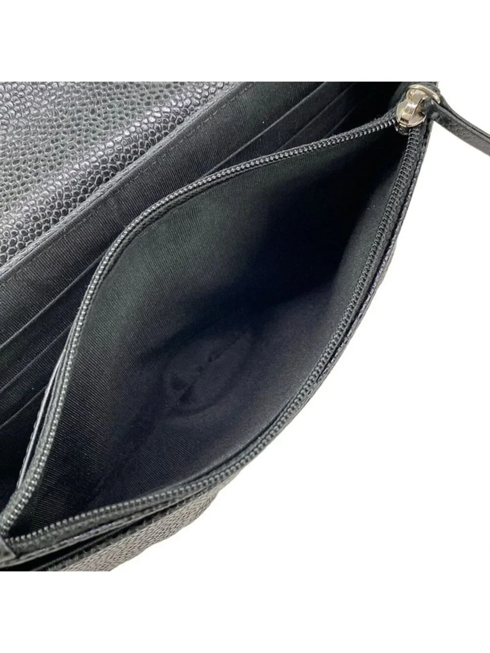Chanel Wallet Half Moon Black Chain Shoulder Silver CC Logo